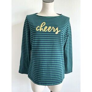 Talbots Green & Navy Striped CHEERS Shirt Size LP